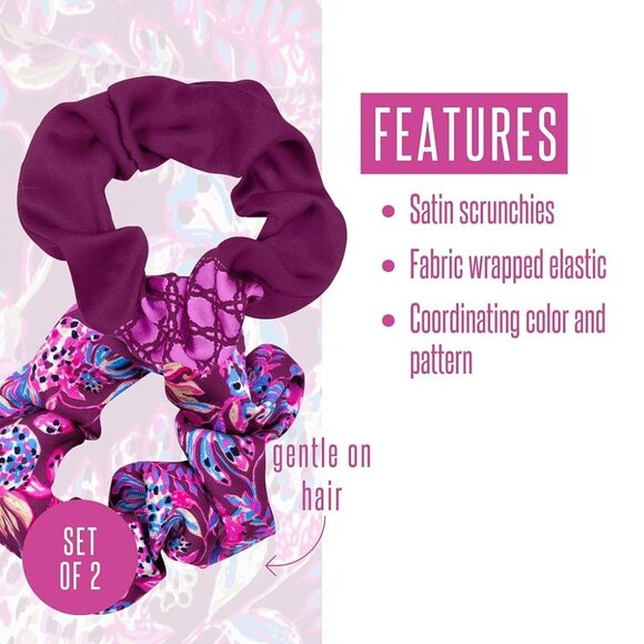 LILLY PULITZER Amarena Cherry Tropical Set of 2 Satin Scrunchies NEW NWT - Picture 2 of 3